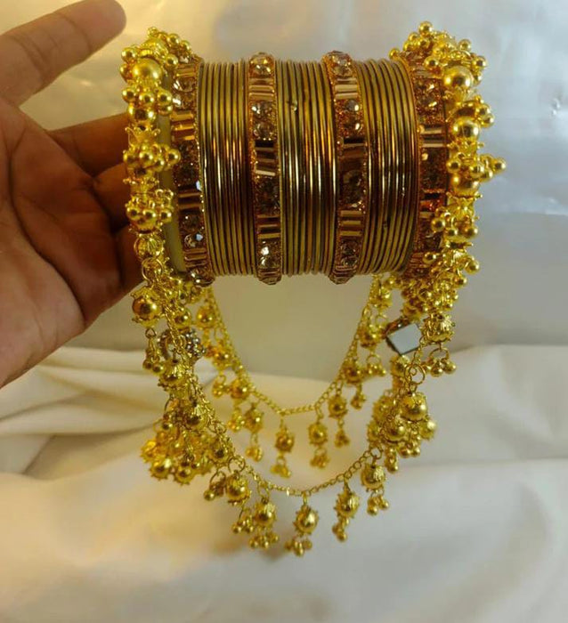 Royal Pearl & Gold Bangle Set with Jhumka Hangings